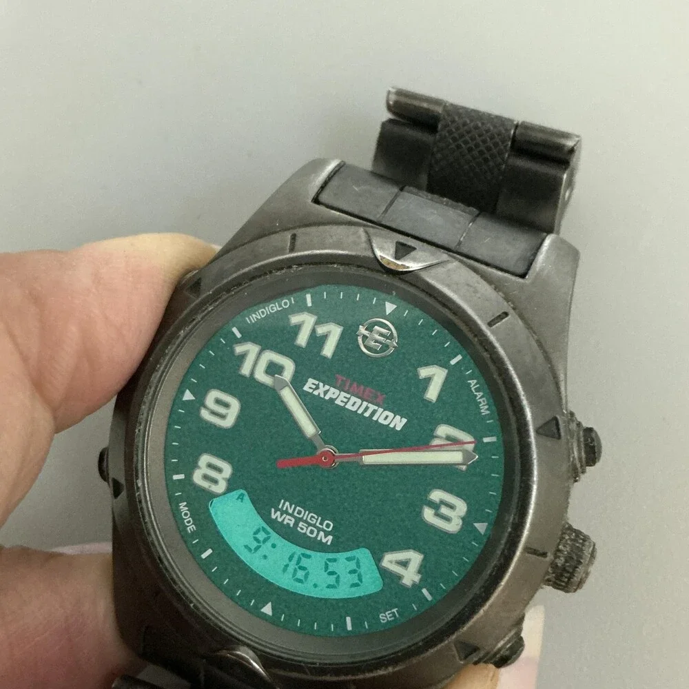Timex Expedition Indiglo Men Watch 38mm Black Dial Analog Digital New Battery 7